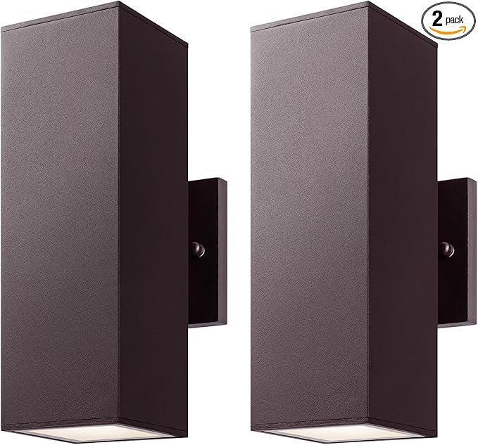 mirrea Modern Outdoor Porch Light Patio Light in 2 Lights with Aluminum Rectangular Tube and Tempered Glass Cover Waterproof Wall Sconce 2 Pack (Oil Rubbed Bronze)