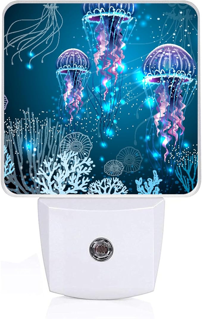 Jellyfish Night Light, Plug-into Underworld Sea Animals Nightlight White LED Lamp, Energy Efficient Decor Desk Lamp for Bedroom Hallway Stairs Bathroom