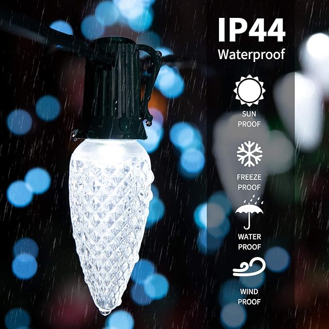 50 Pack C7 Led Replacement Christmas Light Bulb, C7 Shatterproof Led Bulbs for Christmas String Lights, E12 Candelabra Base, Commercial Grade Dimmable Holiday Bulbs, Cool White