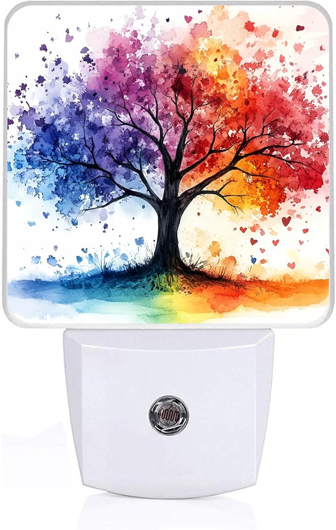 Colorful Trees Night Light,Plug-in Night Lights with Dusk-to-Dawn Sensor for Bedroom,Bathroom and Living Room Sleep Friendly lamp 0.5w