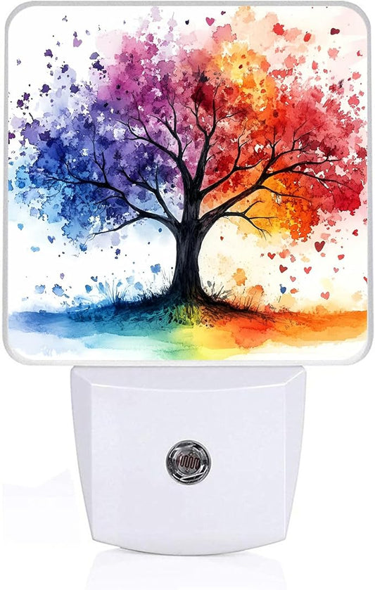Colorful Trees Night Light,Plug-in Night Lights with Dusk-to-Dawn Sensor for Bedroom,Bathroom and Living Room Sleep Friendly lamp 0.5w