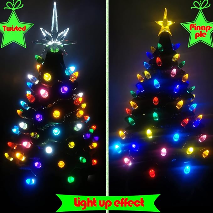 86Pcs Ceramic Christmas Tree Large Replacement Lights Bulbs/Big Tree Pegs for 16 to 30" Oversized Trees Including Twist/Pineapple & 2 Pcs Extra Large Pentagram Tree Toppers