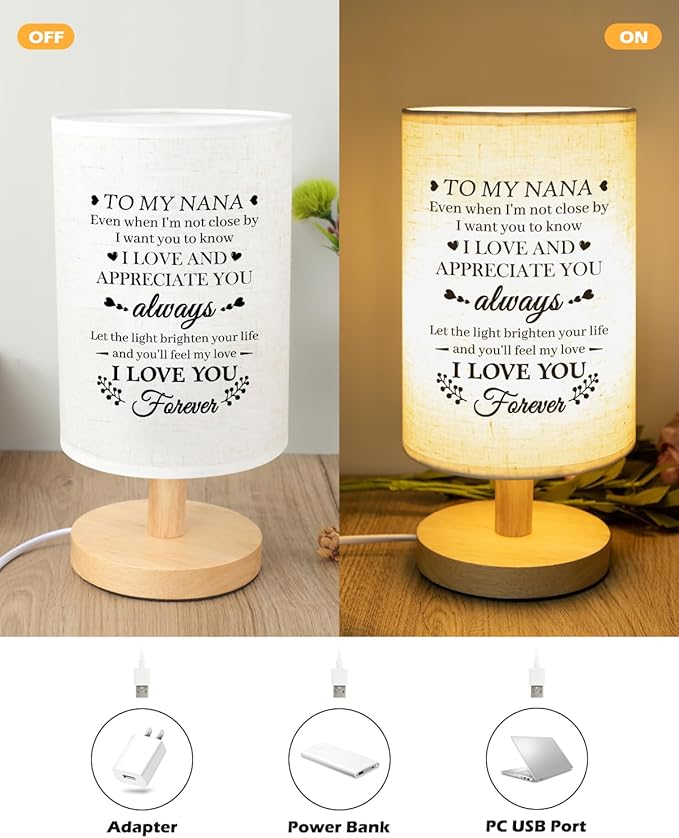 Gifts for Nana from Grandkids, Nana Birthday Gifts Fabric Lamp, Retirement Birthday Gifts for Nana Table Lamp with Wooden Stand Unique Nana Gifts