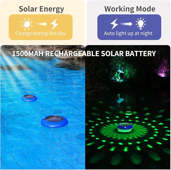 FirstE Solar Floating Pool Lights, RGB Color Changing Pool Floating Lights, Hangable IP68 Waterproof Solar Pool Light That Float for Pool Wedding Path Party Decoration, No Need Electric Wire