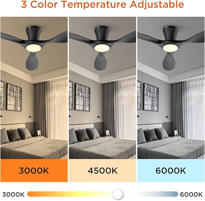 TALOYA 52 Inch Smart Ceiling Fans with Lights Led Remote Control Flush Mount Low Profile for Bedroom Farmhouse Patio Outdoor Living Room Kitchen Dining Room,DC Motor,Reversible,Black