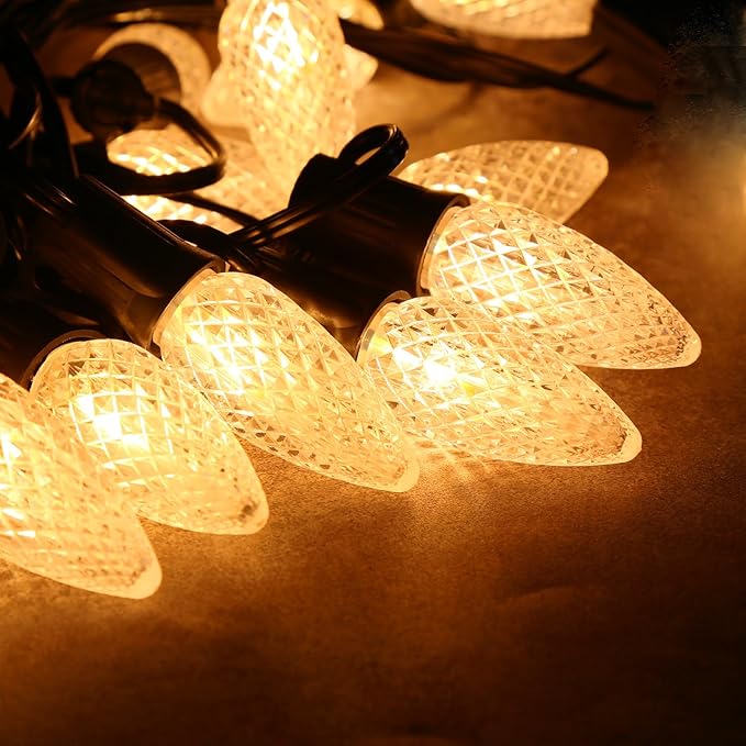 50pack C9 Christmas LED Light Bulbs, Strawberry Replacement Bulb 2200K Warm White Shatterproof & Waterproof Outdoor String Light Bulbs, E17 Candelabra Base Edison LED Bulbs for Decoration