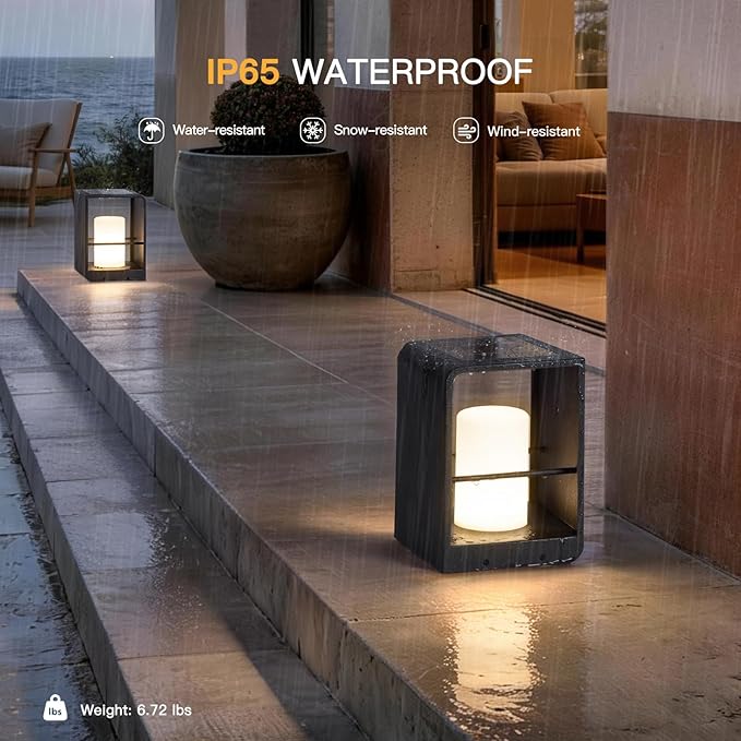 11" Tall Solar Lanterns, 3000K LED Outdoor Table Lamp Waterproof, Modern Solar Floor Lamp, Landscape Outdoor Lights Solar Powered Lantern, Dusk to Dawn Patio Light for Yard Deck Path Garden Pool