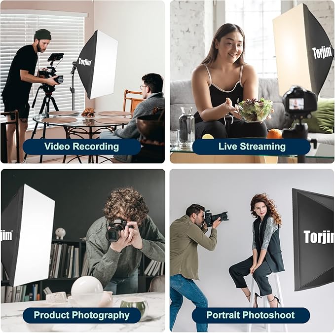 Torjim Softbox Photography Lighting Kit, 2Pcs 27" x 27" Professional Soft Box | 3000K-7500K 85W LED Bulbs with Remote, Photography Continuous Lighting Kit for Studio Lights, Portrait, Video Recording