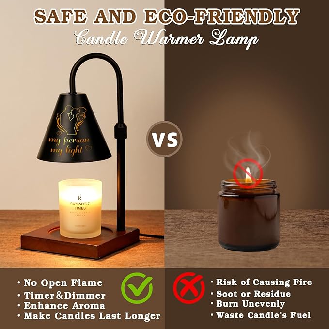Candle Warmer Lamp with Timer Dimmable, Anniversary Birthday Wedding Gifts for Women Men Couple, Adiustable Height Candle Warmer Black Candle Lamp