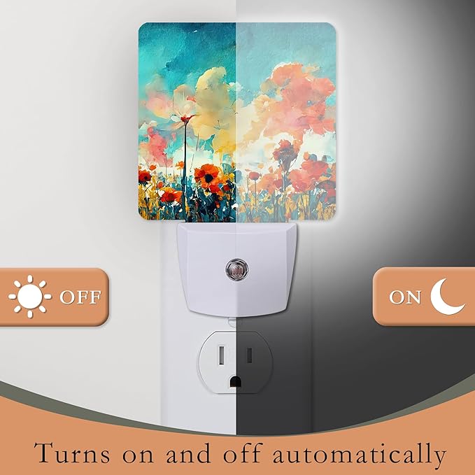 Night Lights Plug into Wall,Abstract Red Poppy Flowers Night Light with Dusk to Dawn Sensor Night Light for Kid Girls Boys Women Men Room Decor,Hallway,Kitchen,Bathroom,Nursery,Stairs