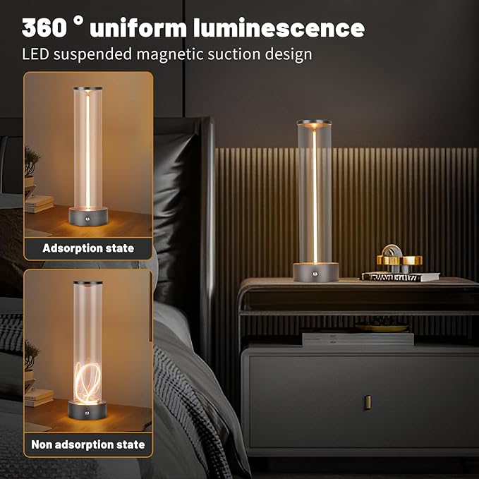 Mini Minimalist Tabe Lamp with Breathing Effect, Cordless LED Desk Lamp Rechargeable Modern Night Lights Portable Lamp for Gaming, Home Office, Bedroom, Living Room, Kitchen, Bar, Restaurant (grey)
