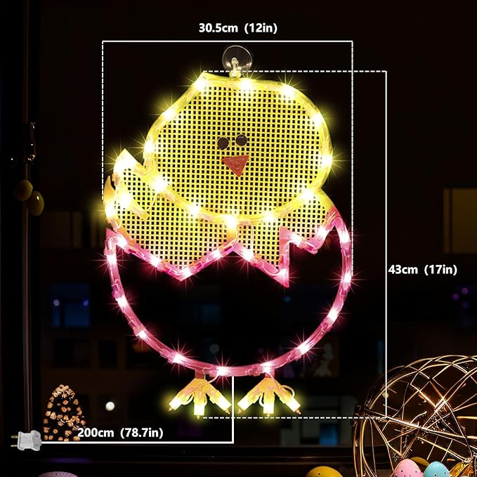 17" 40LED Lighted Cartoon Chick Easter Decor - UL Certified, Warm Ambient Glow, Window Display & Hanging Decor, Festive Mantel Accent, Sturdy Gift Box Packed