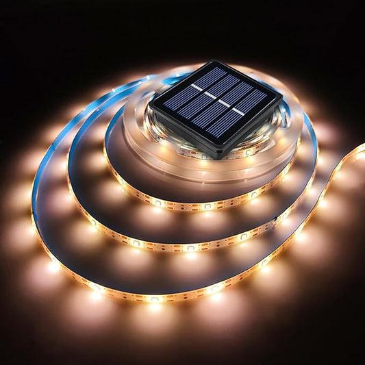 19.8 FT Solar LED Strip Lights, Outdoor Waterproof Rope Light 3000K Cuttable & 8 Modes Solar Powered Tape Lighting for Step, Sign, Driveway (1 Pack)