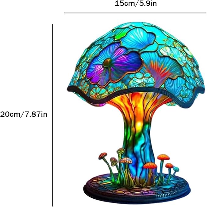 Painting Mushroom Table Lamp, 7.9Inch New Stained Glass Plant Night Light,Bohemian Resin Mushroom Decorative Bedside Lamp for Bedroom Living Room Home Office Decor Gift (M)