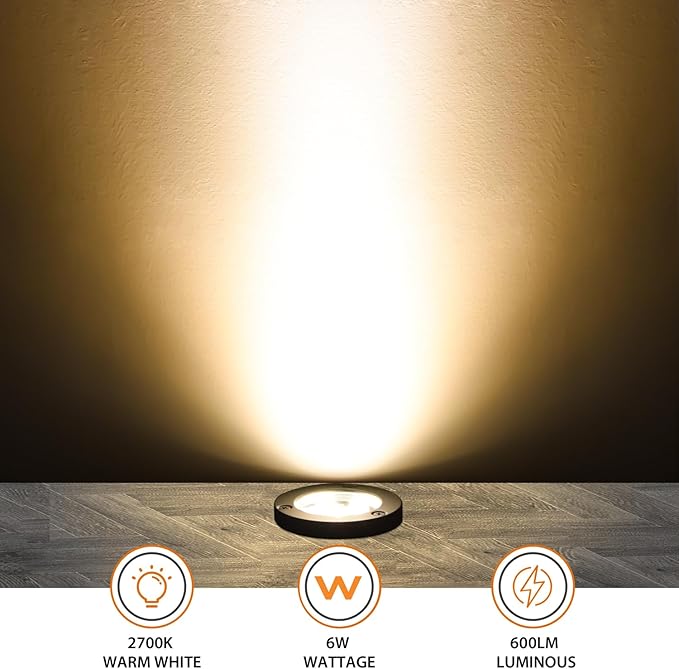 6W Well Lights Outdoor,110V 120V Landscaping Lights IP68 Waterproof 2700k Warm White Outdoor In-Ground Lights for Yard, Garden Patio, 8 Pack
