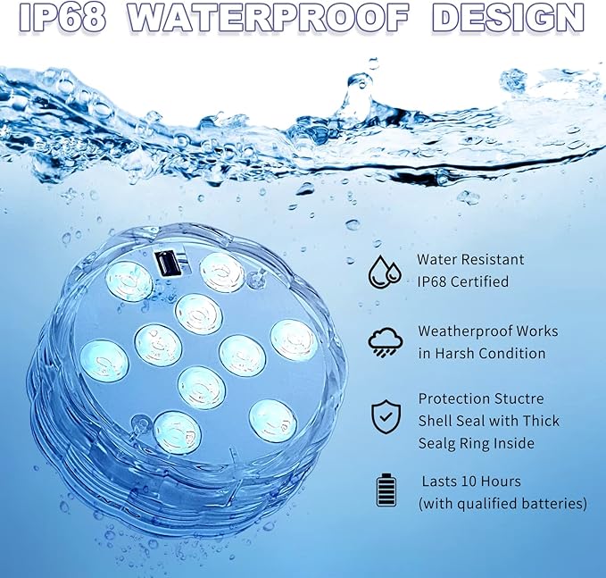 Mudder 12 Pack Submersible LED Lights with Remote 2.8" Hot Tub Lights Waterproof Pool Underwater LED Light Battery Operated Bathtub Lamp 16 Color Changing Lamp for Pool Pond Vase Aquarium Decoration