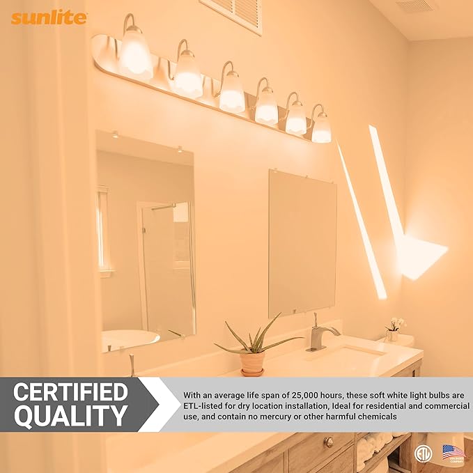 Sunlite G16.5 Light Bulb LED, 5W (40W Equiv.), 350 Lumens, Dimmable, Type G Globe Shape E12 Candelabra Base, Short Bulbs, Vanity Mirror Bulbs, 2700K Soft White, Frosted, 6 Count