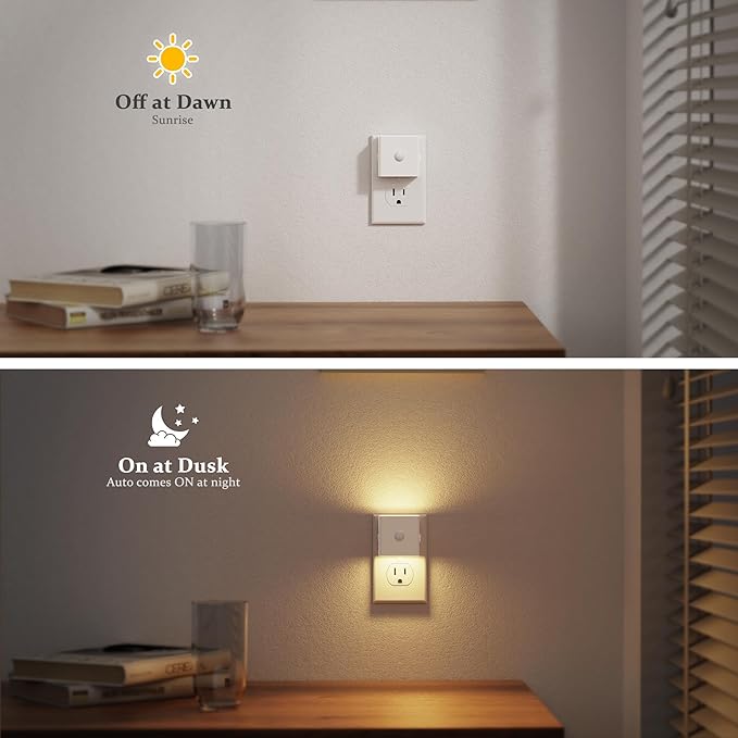 JandCase Motion Sensor Night Light, Night Lights Plug into Wall with Adjustable Brightness, Motion Activated Night Light, 3000K Warm White, for Kids Bathroom Hallway Kitchen Bedroom