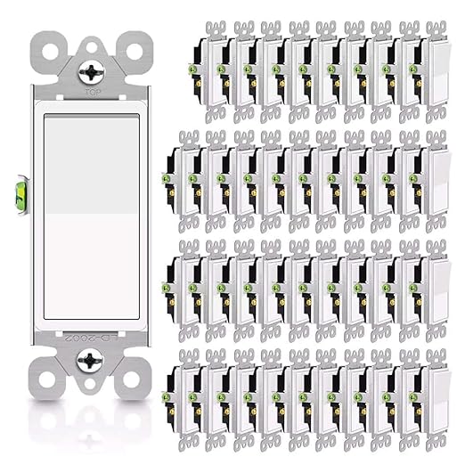 Greencycle 3 Way Light Switch,Three Way Single Pole Switches, 15A 120-277V Rocker Paddle Wall Switch,On Off Switches, Self-Grounding, UL Certified,Residential and Commercial Grade,White,40PK