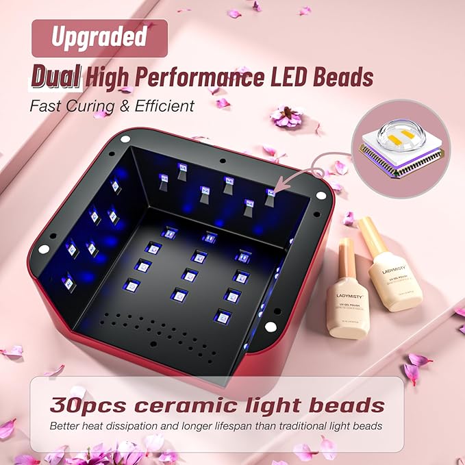 268W UV Nail Lamp Cordless, Rechargeable UV Light for Gel Nails with Convenient Knob & Full LCD Display Screen, Portable LED Nail Lamp, Professional Nail Dryer for Nail Salon & Home