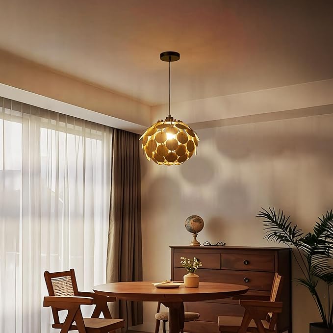 Vintage Wood Pendant Light Fixtures, Modern Farmhouse Walnut Dining Room Chandelier, Mid-Century Ceiling Mount Hanging Light Fixture for Kitchen, Bedroom, Living Room, Foyer, Art Decor, Black