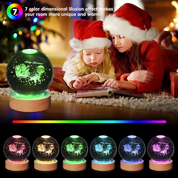 3D Crystal Ball Lamp,3.15inch Multi-Color Changing Bedroom Decor Night Lights,Christmas Birthday Gifts for Kids, Boys, Girls