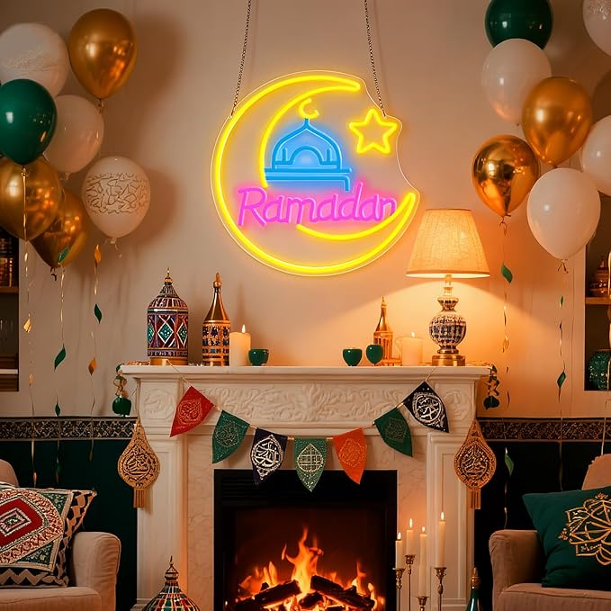 Ramadan Kareem Neon Sign 15 in Eid Mubarak Neon Lights for Wall Decor Muslim Islamic Led Light Sign for Ramadan Mubarak Ramadan Kareem Sign Islamic Muslim Home Bedroom Party Decor Gift