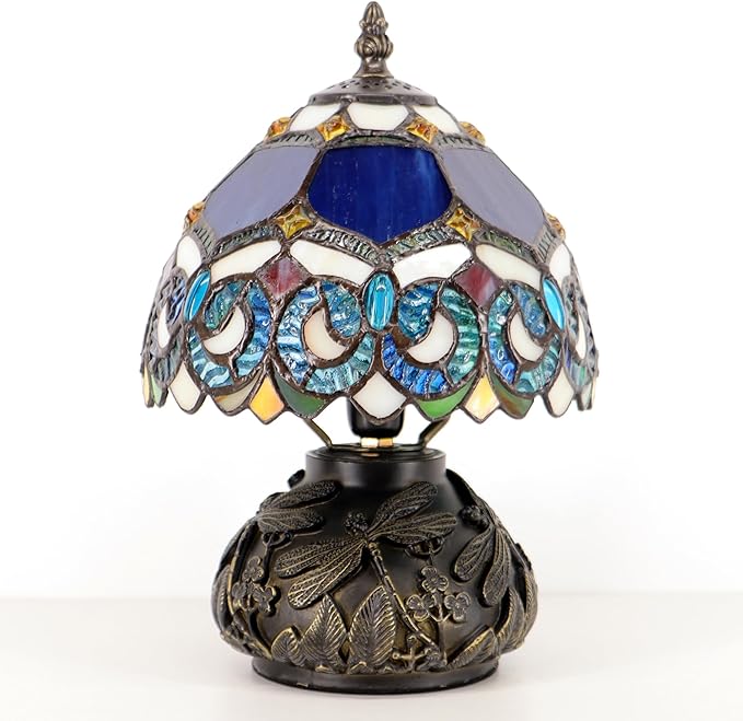 Small Tiffany Mushroom Table Lamp,Mini Memory Sympathy Antique lamp 8X11 Inch (Blue Baroque)