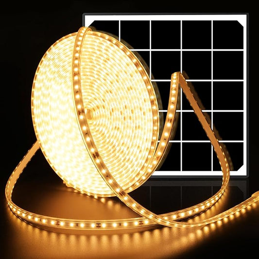 Solar LED Strip Lights,32.8FT 6000mAh Large Capacity Solar String Lights for Outside,IP68 Waterproof Solar Rope Light with Remote for House,Garden,Balcony,Pool,Tree Decorations,Warm White