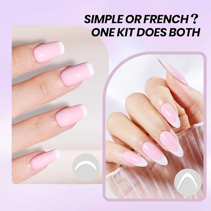 Beetles French Tip Gel Polish Set - Spring White Pink Gel Nail Polish Set 15ML Full Size Soak Off UV LED with 2 Styles Classic French Nail Art Sticker Sheets Manicure DIY Home Salon Gifts for Women