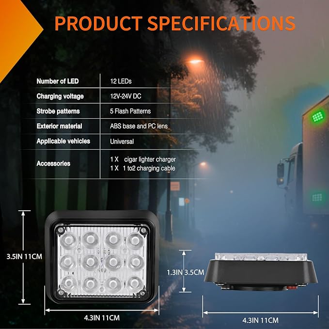 Nilight 12LED Magnetic Wireless Trailer Lights 2PCS Rechargeable Portable Hazard Beacon Warning Light Green Emergency Strobe Light for Trucks Trailers Vehicles Cars Bus Surface Mount