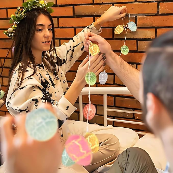 SWEETIME 20 Pcs Easter Egg Lights, 9.84 ft Cracked Egg String Light,Battery Powered Rainbow Lights for for Easter Decor