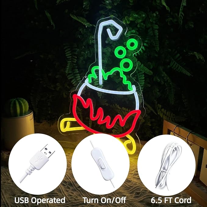 Halloween Witch's Poison Neon Sign for Wall USB Powered Neon Light Up Sign for Halloween Party Decorations Bedroom Cave Room Decor Halloween Led Sign for Home Bar Window Porch Front Door Decorations