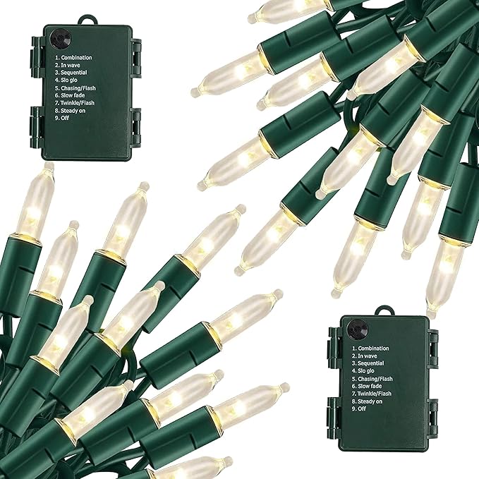 TW SHINE Battery Operated Christmas Lights, 2 Pack Total 100 LED 32 FT Battery Operated String Lights with 8 Modes, Xmas Lights for Outdoor Indoor Party Home Decorations, Warm White