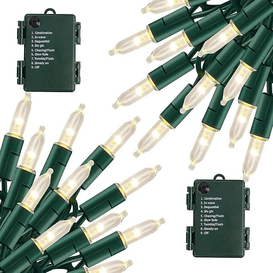 TW SHINE Battery Operated Christmas Lights, 2 Pack Total 100 LED 32 FT Battery Operated String Lights with 8 Modes, Xmas Lights for Outdoor Indoor Party Home Decorations, Warm White