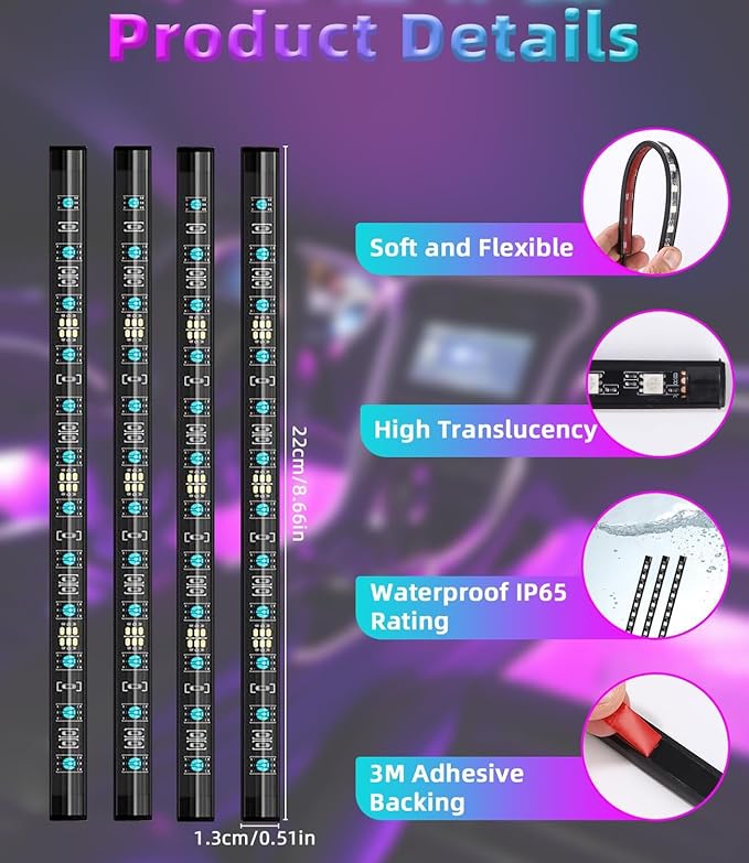 Interior Car Lights, Led Lights for Car Accessories, Birthday Gifts for Women Men, Halloween Trunk or Trick Car Decorations Kit APP Remote Control with Changer Color Change Lights for Jeep Truck Decor