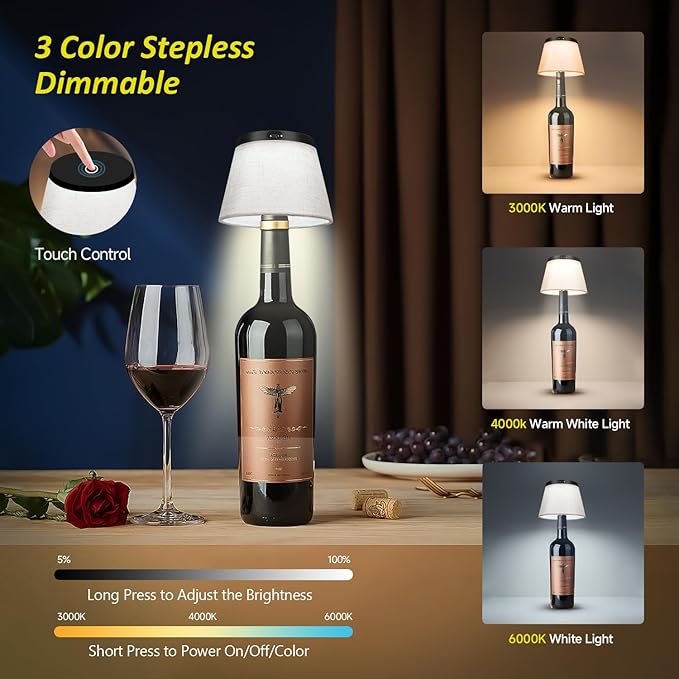 2025 New Bottle Lamp - LED Bottle Lights for Liquor & Wine Bottles, Cordless Lampshade, Whiskey Bottle Top Light, Bottle Stopper Night Light Kit, Beige Fabric