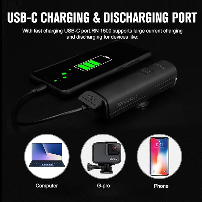 OLIGHT RN 1500 Rechargeable Bike Headlights 1500 Lumens for Road Urban Cyclists, USB Type C Reverse Charging, Rechargeable Battery Included, 164 Meters Light Range Anti-Glare Beam, IPX7 Waterproof