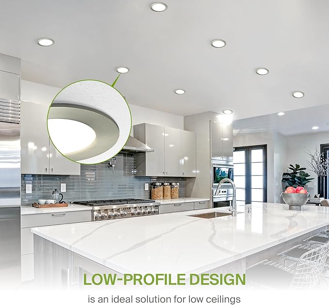 ASD 6 Pack LED Recessed Lighting 6 Inch 12W, 5 CCT 2700K-5000K CRI90+, IC Rated Ultra Thin Dimmable Ceiling Lights with J Box, Canless Wafer Downlight, Round Slim Panel Light, Energy Star ETL, Nickel