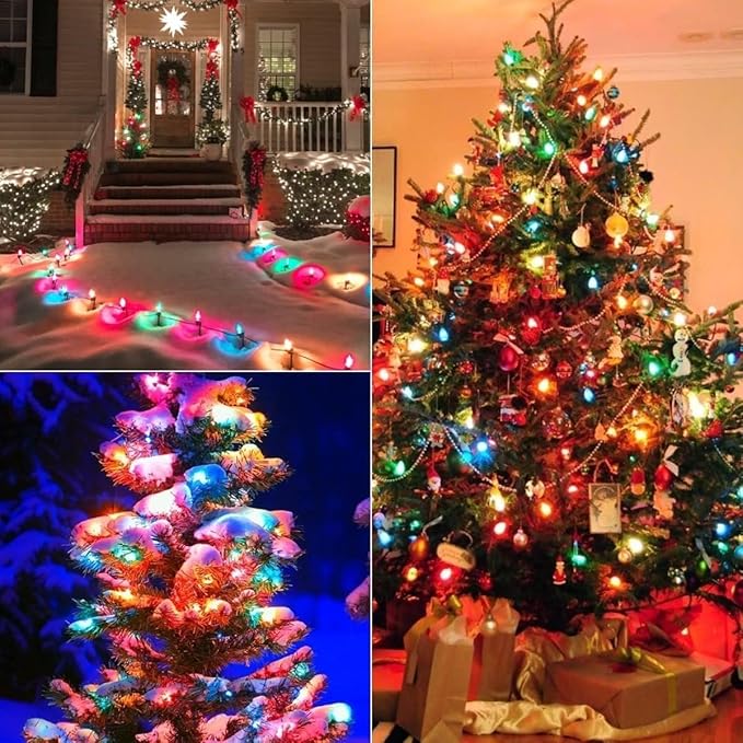25 Pack C7 Christmas Replacement Light Bulbs, C7 Clear Multi-Color Christmas Lights for Christmas Outdoor Patio Indoor String Lights, C7/E12 Candelabra Base, 5 Watt