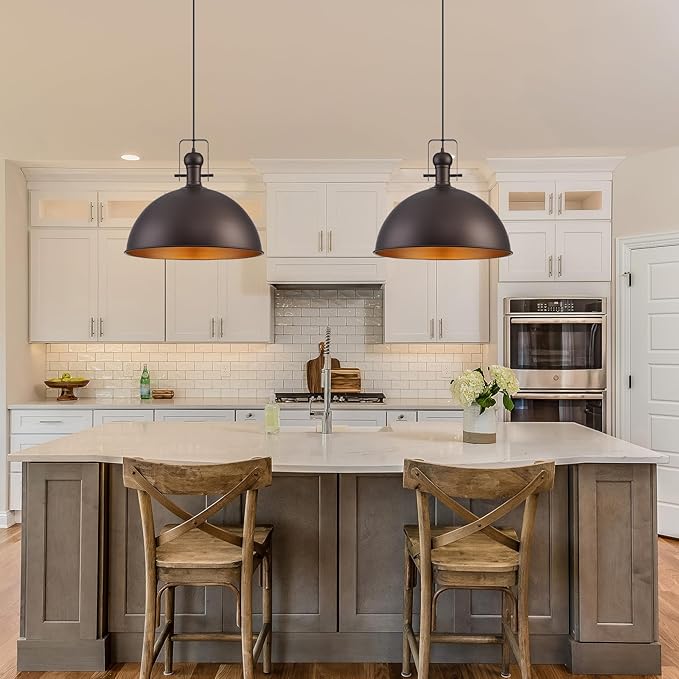 18 Inch Oil Rubbed Bronze Farmhouse Pendant Lights Large Pendant Lights for Kitchen Island Industrial Adjustable Height Vintage Big Dome Hanging Light Fixtures for Barn, Dining Room