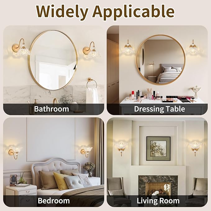 1 Piece Vintage Wall Sconce with Floral Clear Glass Shade, Matte Deep Brass Finish Wall Mount Lighting for Bathroom,Vintage Bathroom Vanity Light Fixture
