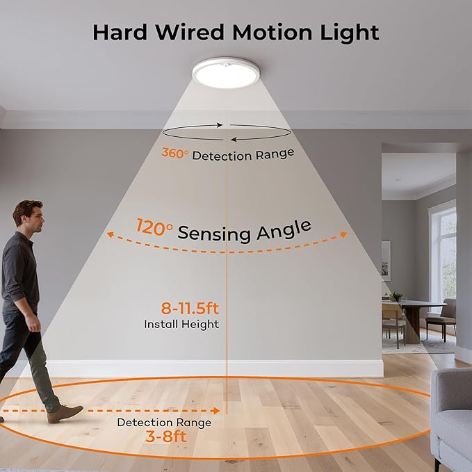 Motion Sensor Ceiling Light with Remote, Night Light 2000K, 8.7 Inch Wired Flush Mount 3000K/4000K/5000K Selectable, 1800LM Dimmable Motion Sensor Light Indoor for Closet Hallway Stairs White