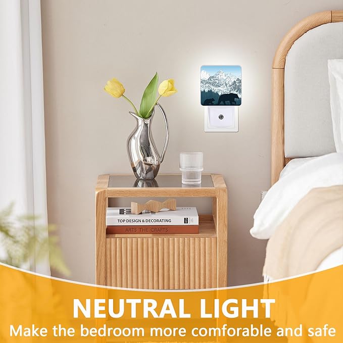 Bear Mountains Night Light, Plug-into Wild Animals Forest Nightlight White LED Lamp, Energy Efficient Decor Desk Lamp for Bedroom Hallway Stairs Bathroom