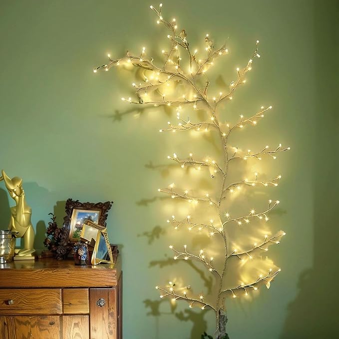 GOESWELL Led Tree Branch Lights for Wall: 7.5Ft 144 LEDs White Enchanted Vine with Lights - Lighted Willow Fairy Light for Living Room Bedroom Christmas Halloween Meditation Wall Decor