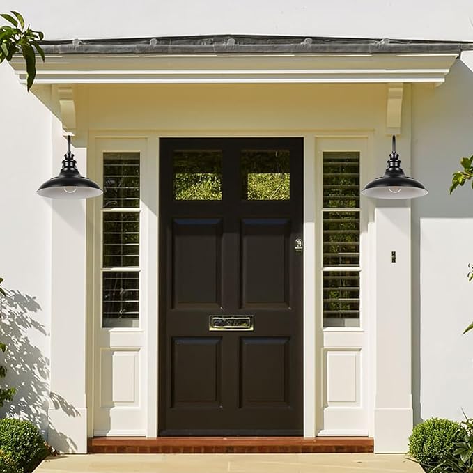 Exterior Farmhouse Gooseneck Barn Light, 16 Inch Vintage Outside Garage Light Fixtures, 2PCS Anti-Rust Waterproof Outdoor Light for Patio Frontdoor Entryway Doorway, Matte Black