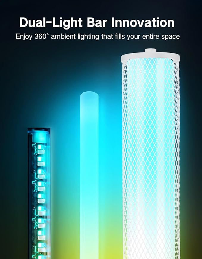 OUTON Corner Floor Lamp with Remote, Touch & App Control, RGB Color Changing Standing Lamp with 32 Modes, 360 Lighting, 3 Color Temperatures, Dimmable 66 in Tall Lamp for Living Room,White & Metal
