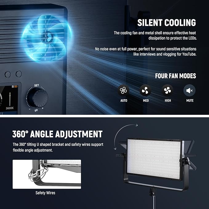NEEWER 100W Bi Color LED Panel Video Light Kit, 960 LEDs 38600Lux@0.5m 2500K-8500K CRI96+/TLCI97+ 0-100% Dimming, APP/2.4G/Panel/DMX Control for Pro Studio Photography Recording Stage Lighting, AP100B