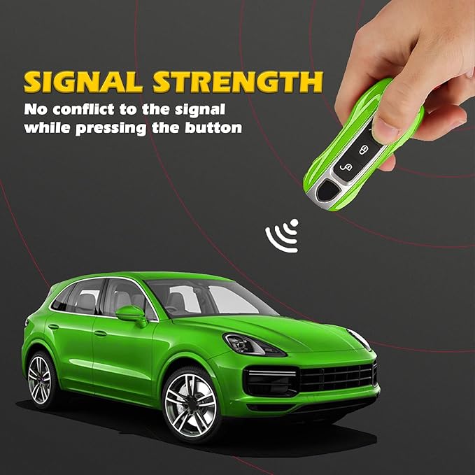 x xotic tech Green Fiber Style Key Fob Cover Smart Remote Case Side Blades Shell, Compatible with 2017-up Porsche Panamera, 2019-up Porsche Cayenne G2, 2020-up 911 Carrera Taycan