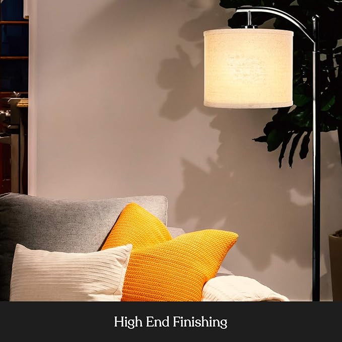 Brightech Montage LED Floor Lamp – Modern Floor Light for Living Rooms & Office, with Arc Hanging Shade – Standing Lamp for Bedroom Reading, Mid-Century Pole Lamp for Farmhouse Style - Black
